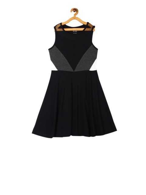 

The Childrens Place Girls Black Colourblocked Fit and Flare Dress