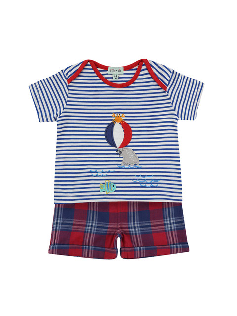 

Lilly and Sid Boys Navy Blue & Red Striped Sustainable T-shirt with Shorts