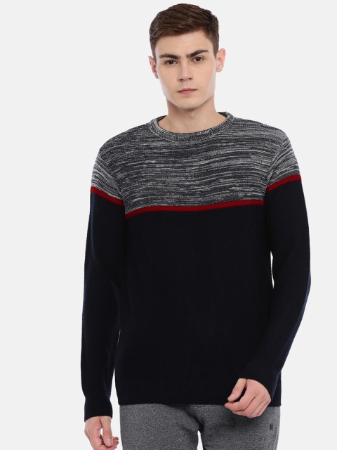 

Proline Men Navy Blue Colourblocked Pullover Sweater