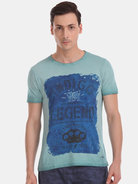 

Flying Machine Men Green & Blue Printed Round Neck T-shirt