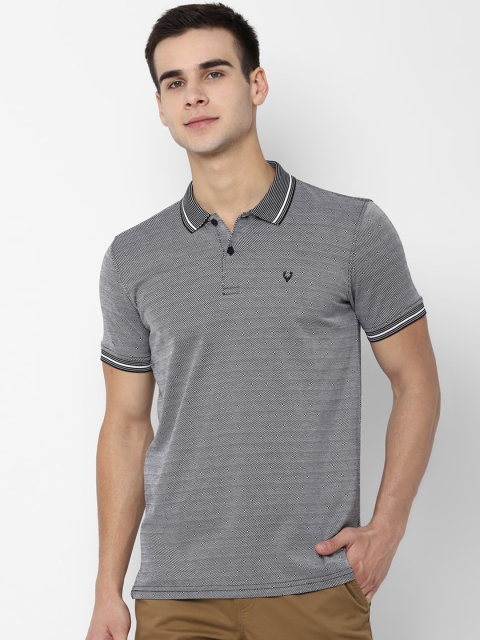 

Allen Solly Men Grey Striped Polo Collar Pure Cotton T-shirt