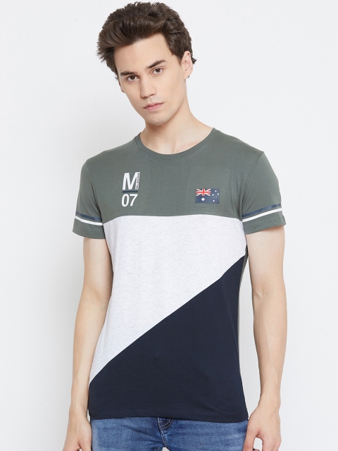 

Octave Men Olive Green Colourblocked Round Neck T-shirt