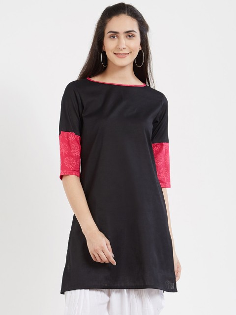 

Desi Weavess Women Black Solid Jacquard A-Line Kurti