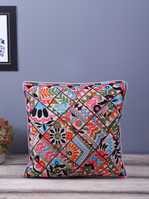 

eyda Pink & Green Single Embroidered Square Cushion Covers