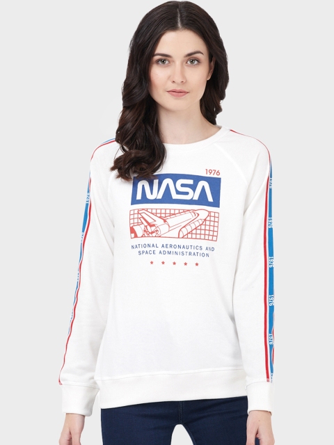 

Free Authority Women White NASA Print Sweatshirt with Side Stripes