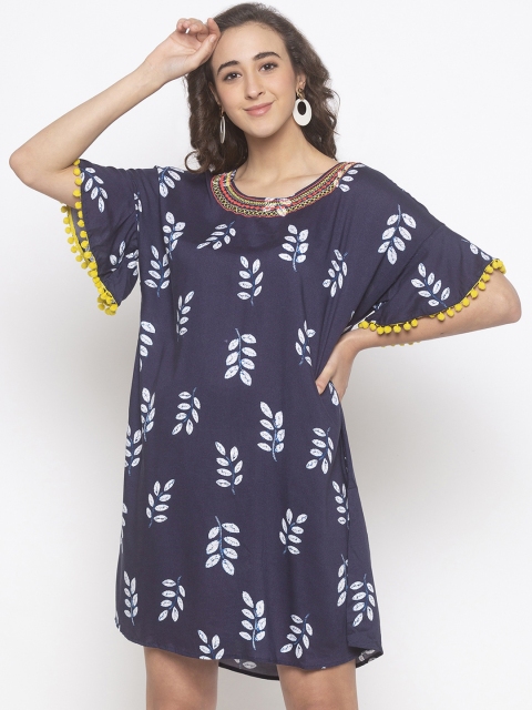 Globus Women Navy Blue Floral Printed A-Line Dress