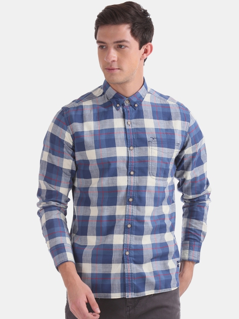 

Flying Machine Men Blue & White Regular Fit Checked Casual Shirt