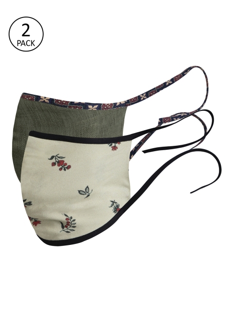 

FabAlley Unisex 2 Pcs 3 Ply Leafy Tie On Reusable Masks, Multi