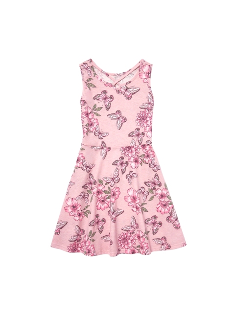 

The Childrens Place Girls Pink & Green Floral Printed A-Line Dress