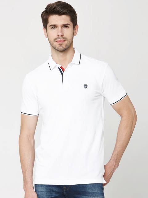 

Mufti Men White Solid Polo Collar Pure Cotton T-shirt