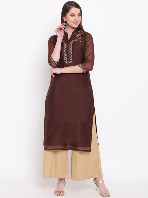 

Shakumbhari Women Brown Embroidered Straight Kurta