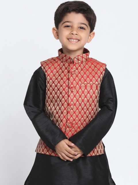 

JBN Creation Boys Maroon Woven Design Nehru Jacket