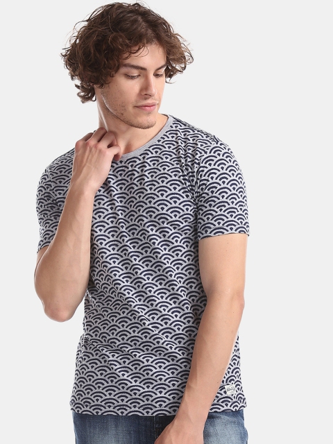 

Flying Machine Men Blue & Grey Printed Round Neck T-shirt
