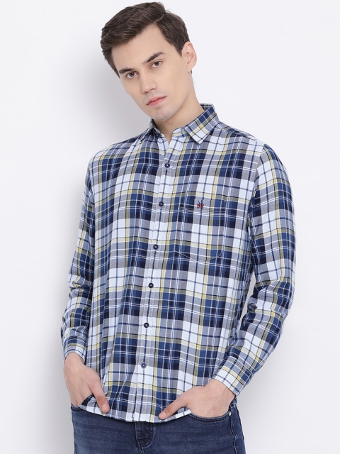 

Crimsoune Club Men White & Blue Slim Fit Checked Casual Shirt