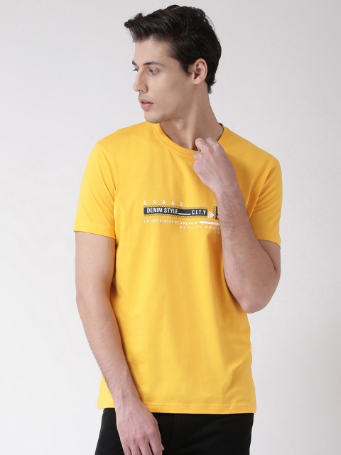 

Club York Men Yellow Printed Round Neck T-shirt