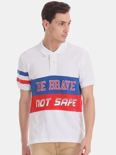 

Flying Machine Men White & Blue Printed Polo Collar T-shirt