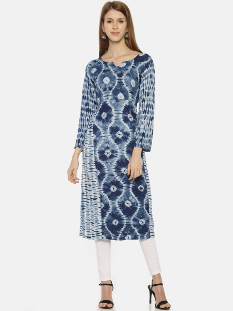 

Resha Women Blue & Cream-Coloured Printed Straight Kurta