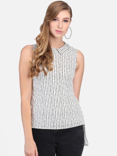 

Heather Hues Women Off-White & Black Striped Tunic