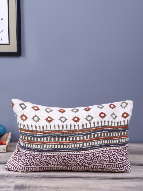 

eyda White & Brown Single Embellished Rectangle Cushion Cover