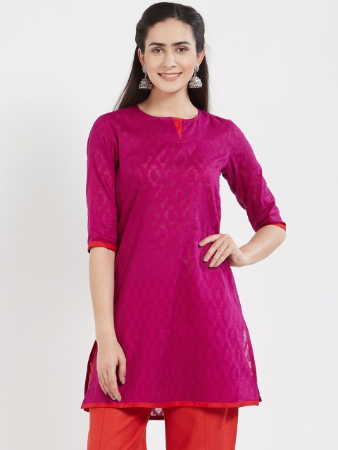 

Desi Weavess Women Magenta Pink Woven Design Jacquard Straight Kurti