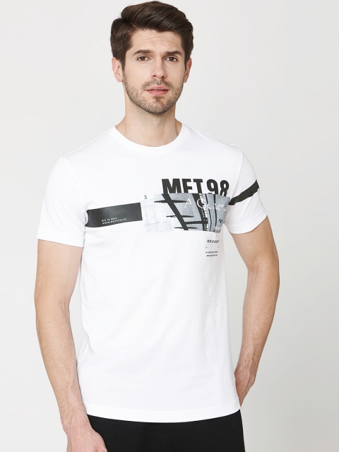 

Mufti Men White Slim Fit Printed Round Neck T-shirt