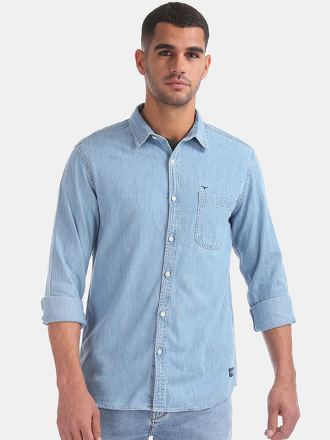 

Flying Machine Men Blue Regular Fit Solid Casual Shirt