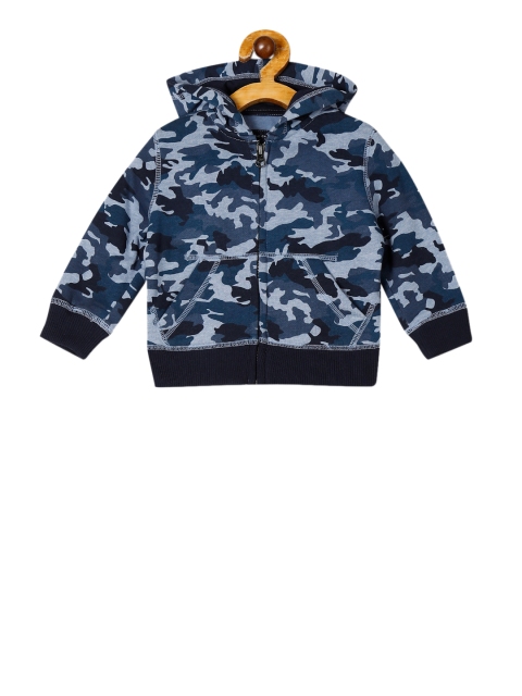 The Childrens Place Boys Blue Camouflage Printed Hooded Sweatshirt