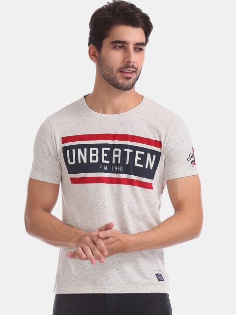 

Flying Machine Men Off-White & Navy Blue Printed Round Neck T-shirt
