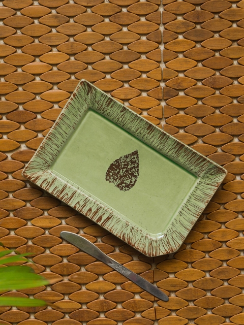 

ExclusiveLane Green Hand-Painted Ceramic Studio Pottery Serving Platter