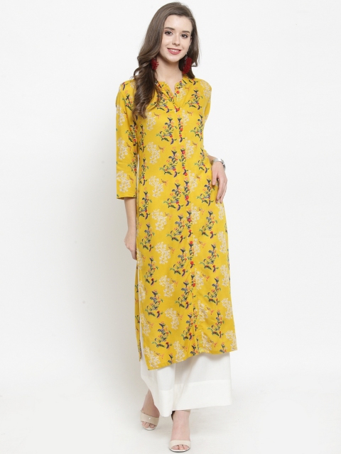 

Varanga Women Yellow Floral Printed Straight Kurta