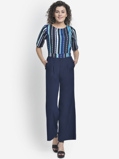 

Martini Women Blue Striped Basic Jumpsuit