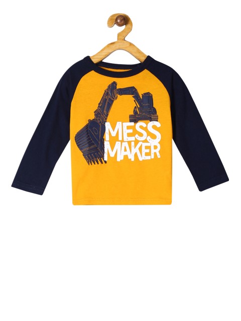 

The Childrens Place Boys Yellow & Navy Blue Printed Round Neck T-shirt