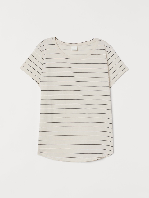 

H&M Women White & Grey Striped T-shirt