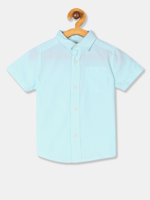 

The Childrens Place Toddler Boy Aqua Blue Short Sleeve Poplin Shirt