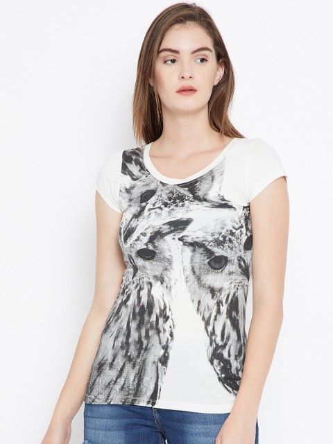 

PUNK Women White Printed Round Neck T-shirt