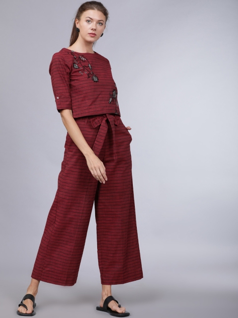 

Vishudh Women Maroon & Black Embellished Top with Palazzos
