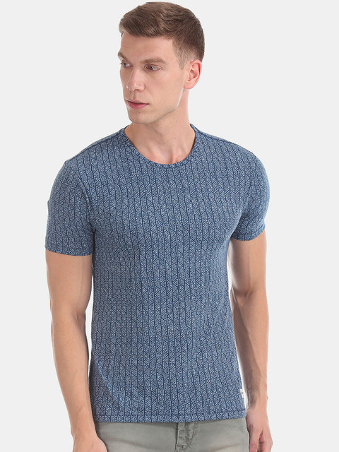 

Flying Machine Men Blue Printed Round Neck T-shirt
