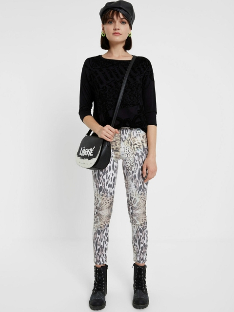 

Desigual Women Black Printed Round Neck Top