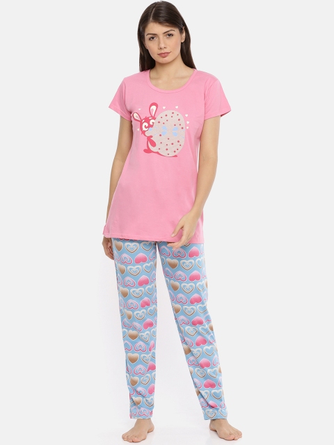 

Ellete Women Pink & Blue Printed Night Suit