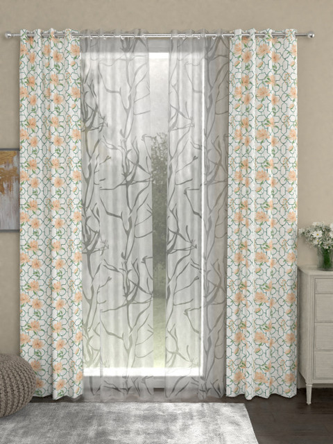 

ROSARA HOME Orange & White Set of 4 Floral Printed Door Curtains