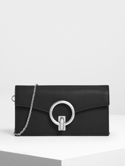 

CHARLES & KEITH Black & Silver-Toned Solid Sling Bag