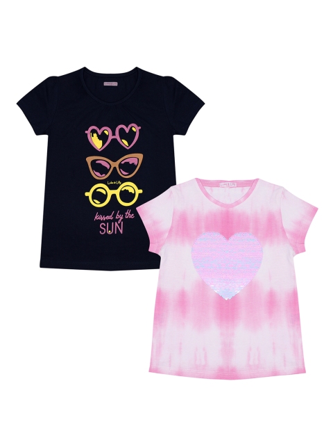 

Luke & Lilly Girls Pack of 2 Round Neck Tie & Dye T-shirt, Black