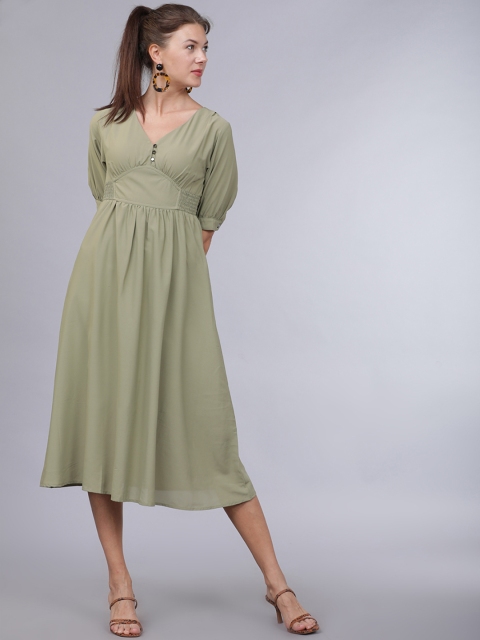 

Tokyo Talkies Women Olive Green Solid Fit and Flare Dress
