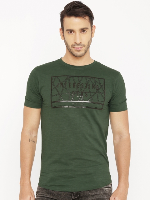 

Rex Straut Jeans Men Green Printed Round Neck T-shirt
