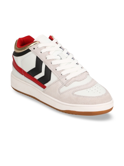 

hummel Unisex White & Pink Colourblocked Leather Sneakers