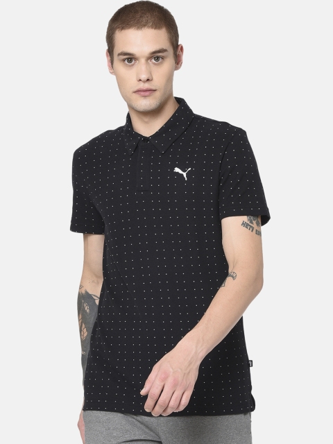 

Puma Men Black Polka Dots Print Polo Collar T-shirt