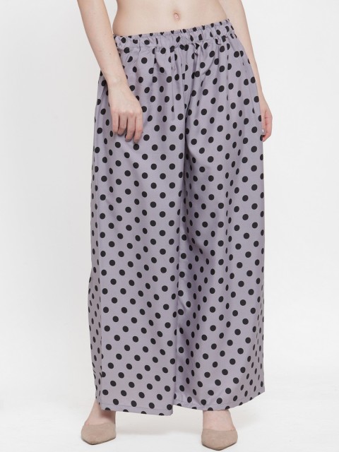

TAG 7 Women Grey & Black Polka Dots Printed Wide Leg Palazzos