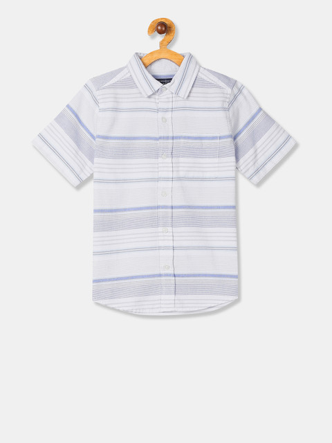 

The Childrens Place Boys Grey & White Regular Fit Striped Casual Shirt