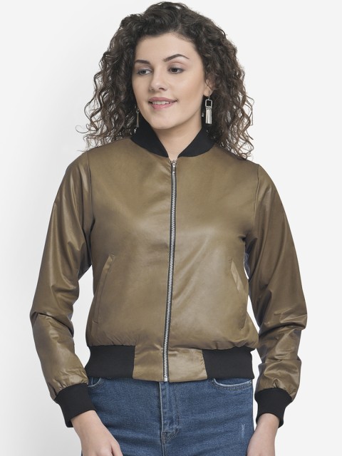 

Martini Women Brown Solid Lightweight Wax Coated Cotton Bomber Jacket