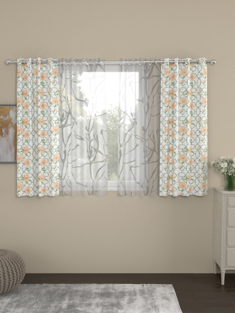 

ROSARA HOME Orange & White Set of 4 Window Curtains